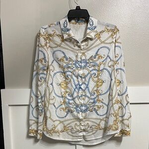 J. McLaughlin Denver saddle chain patterned blouse button down Size 8